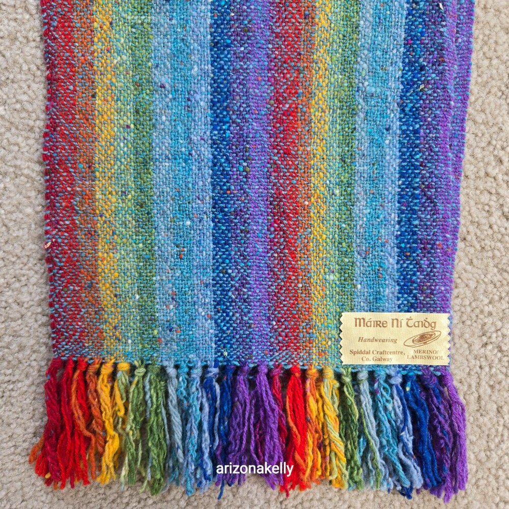 NWOT Handwoven Merino Wool Colorful Stripe Scarf Ireland - Picture 2 of 9